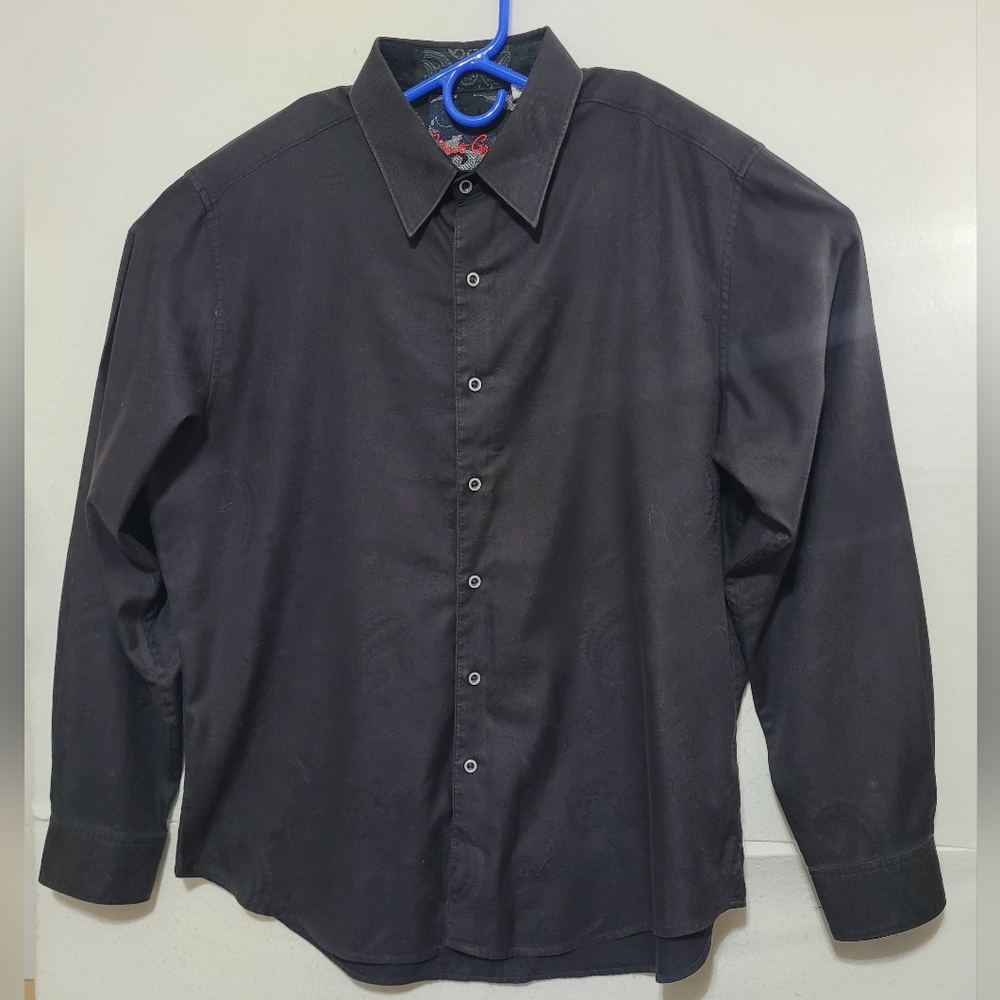 Robert Graham Black Paisley Casual Button Down Dress Shirt Men's Size XL